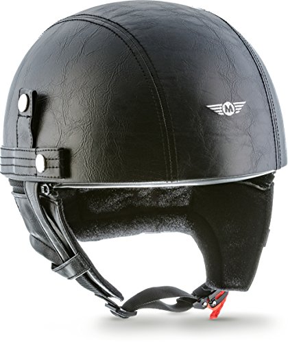 Moto Helmets® D22 "Leather Black" · Brain-Cap · Halbschale Jet-Helm Motorrad-Helm Bobber · Fiberglas Schnellverschluss SlimShell Tasche S (55-56cm)