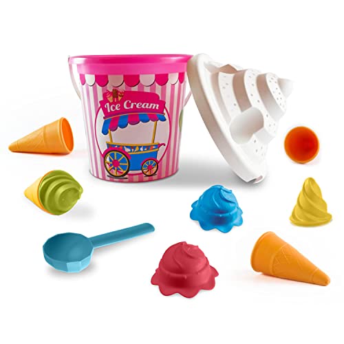 Mondo Toys - BUCKET SET ICE CREAM GIRL - Eis Sandeimer Mädchen Set ø17 cm - Strandspielzeug Set für Kinder ab 3 Jahren, Strandset - 28445