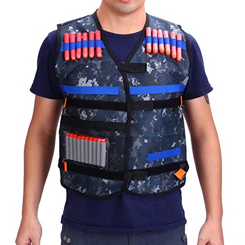 Yosoo Taktische Weste Camouflage Kinder Elite + 50 Stück Dartpfeile Ball, Blau, Pistole für Nerf N-Strike Elite Series
