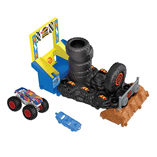 Hot Wheels HNB89 - HW Monster Trucks Arena Smashers Race Ace Smash Race Challenge-Spielset mit Race Ace-Spielzeug-Truck im Maßstab 1:64 und 1 kaputtgehenden Auto, Spielzeug Autos ab 4 Jahren