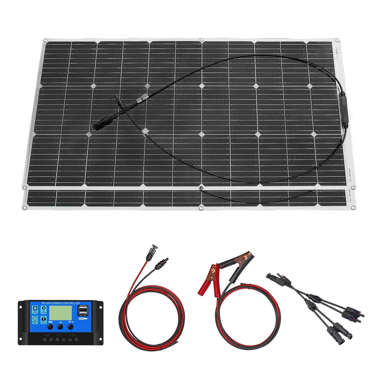 Flexibles Solarpanel Kit 200W 2pcs 100W Biegsames Solarladegerät 20A Solar Laderegler für Wohnmobil, Auto, Camping,Boot
