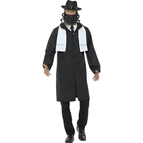 Smiffys Herren Rabbiner Kostüm, Jacke, Schal, Hut und Bart, Größe: M, 44689