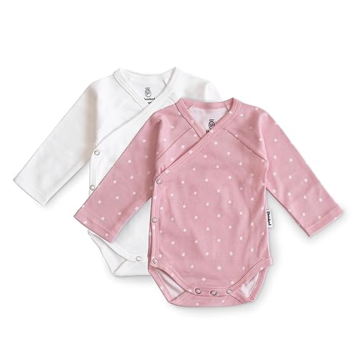 Ehrenkind® Baby-Body 2er Set | 100% Bio-Baumwolle | mit Knöpfen | Standard 100 by OEKO-TEX Body Baby | Baby Body langarm | Weiß + Rose weiße Punkte Gr. 86/92