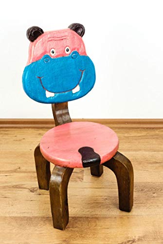 livasia Kinderstuhl mit lustigen Motiven, Kinderhocker, Massivholzstuhl für Kinder (Nilpferd)