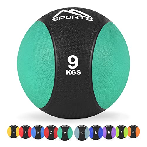 MSPORTS Medizinball 1 - 10 kg - Professionelle Studio-Qualität inkl. Übungsposter Gymnastikbälle (9 kg - Smaragdgrün)