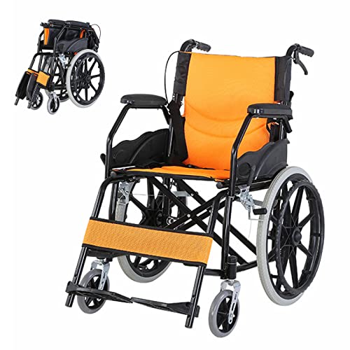 Rollstuhl Faltbar Leicht Reiserollstuhl mit Trommelbremse, Leichtgewicht Schmaler Rollstuhl für Wohnung und Unterwegs, Transportrollstühle, Sitzbreite 44.5 cm,Orange