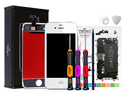 Trop Saint® Ersatz Display für iPhone 4 LCD Einheit Weiß Reparaturset Kompatibel iPhone mit Magnetische Schraubenkarte und Werkzeug