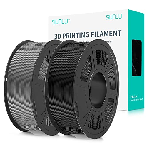 SUNLU PLA+ Filament 1.75mm 2KG, PLA Plus 3D Drucker Filament, Stärker belastbar, Neatly Wound,2 Spool 3D Druck PLA+ Filament, Maßgenauigkeit +/- 0.02mm, Schwarz+Grau