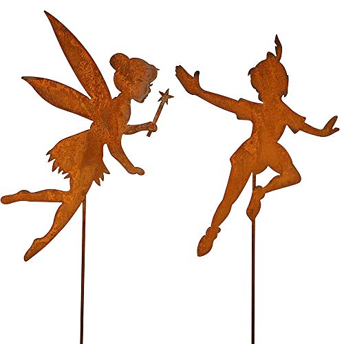 Gartenstecker Peter Pan und Tinkerbell Metall Rost Gartendeko Edelrost rostiger Beetstecker 110cm