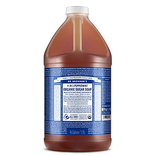 Dr. Bronner's - Bio-Zuckerseife (Pfefferminz), 1,8 l – hergestellt mit Bio-Ölen, Zucker und Shikakai-Pulver, 4-in-1-Anwendungen: Hände, Körper, Gesicht und Haare