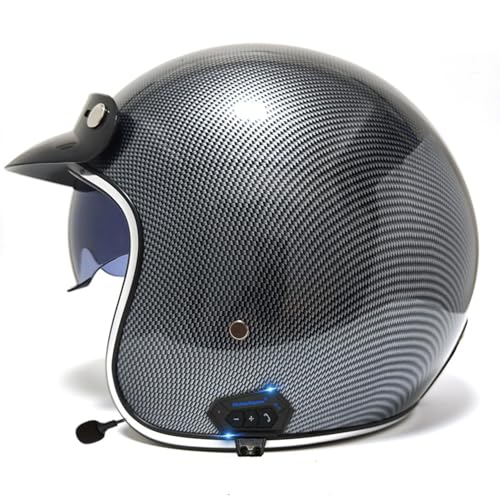 3/4 Open Face Motorrad Helm Bluetooth Jet Helm Motorradhelm ECE/DOT-Zertifizierung Retro Halbhelm mit Sonnenblende Vintage Motorrad Motorrad Halbhelm Schutzhelm für Männer und Frauen 5,XL