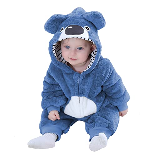 Doladola Unisex Baby Frühling Herbst Tier Strampler Baby Jungen Mädchen Flanell Ein Stück Pyjama(24-30 Monate,blauer Koala)