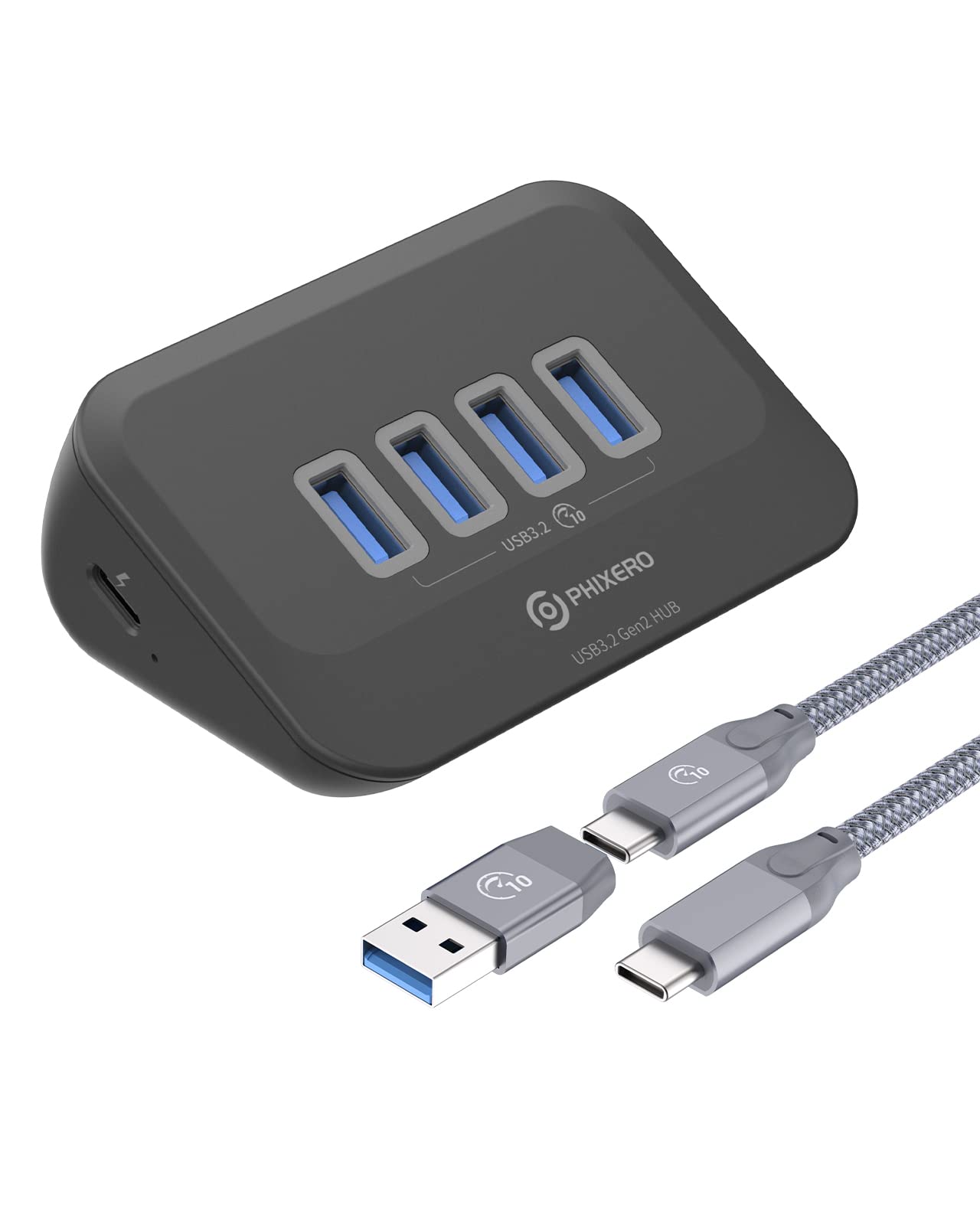 PHIXERO USB Port Hub 10 Gbps, 4 Ports USB 3.1 Hub, Hochgeschwindigkeits USB 3.2 Gen 2 Datenhub, USB Hub für Laptop, PC, iMac, MacBook, Playstation, Xbox