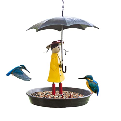 Fencelly Futterstation für Wildvögel, Plattform für den Außenbereich, Regenschirm, hängende Vogeltränke, um mehr Wildvögel anzulocken, für Garten, Hof, Dekoration