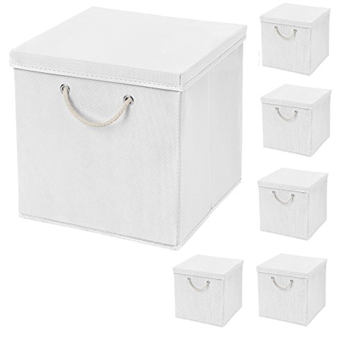 StickandShine 6er Set Weiß Faltbox 30 x 30 x 30 cm Aufbewahrungsbox faltbar mit Kordel und mit Deckel