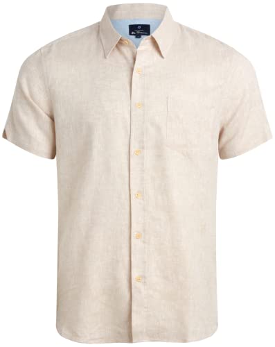 Ben Sherman Men's Linen Shirt - Classic Fit Short Sleeve Button Down Woven Linen Shirt (S-XL), Size Medium, Natural