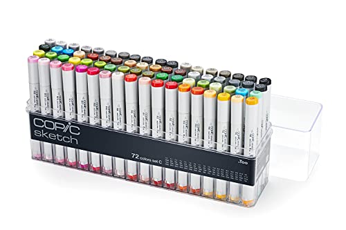 COPIC Sketch Marker Set "C" mit 72 Farben im Acryl-Display, professionelle alkoholbasierte Pinselmarker mit einer flexiblen und einer mittelbreiten Spitze