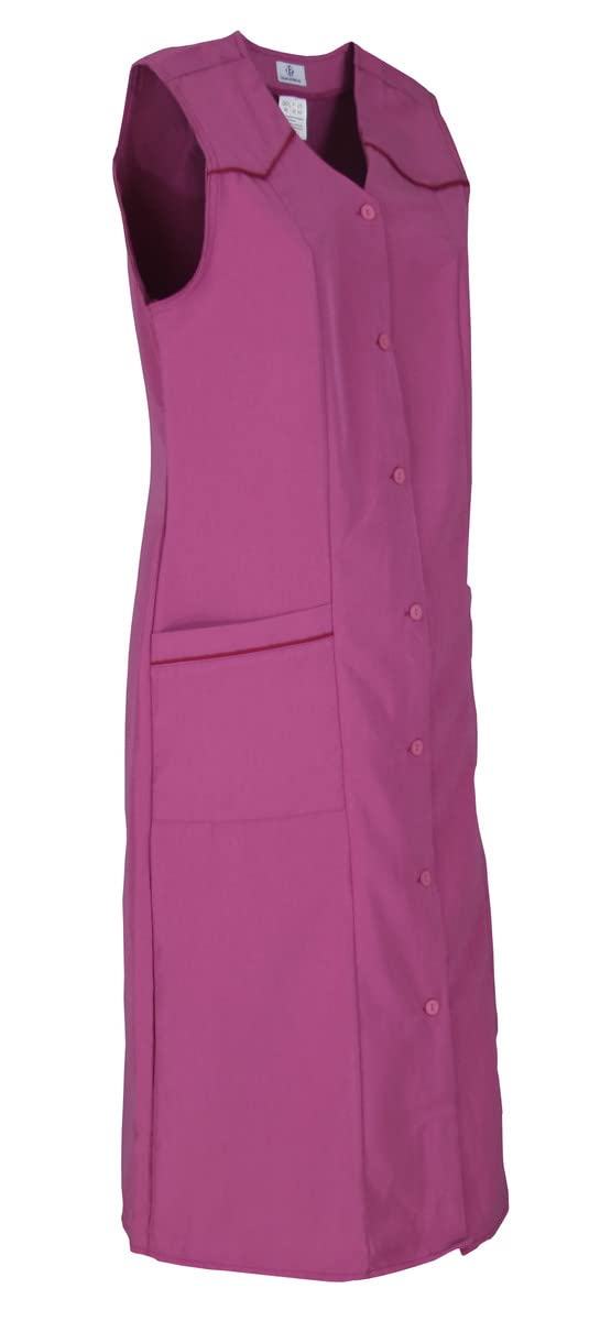 Damenkittel ohne Arm Kochschürze Kittel Schürze Knopfkittel einfarbig Hauskleid, Größe:52, Farbe:fuchsia