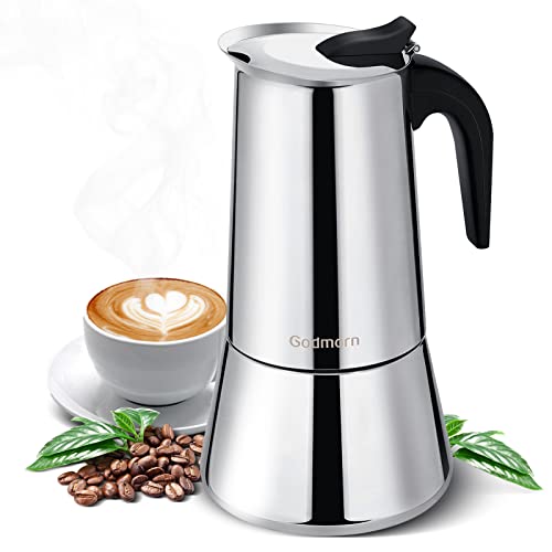 Godmorn Espressokocher für Herd, Mokka-Kanne, Perkolator, italienische Kaffeemaschine, 600 ml/12 Tassen (Espressotasse = 50 ml), klassische Café-Maschine, Edelstahl, geeignet für Induktionsherde