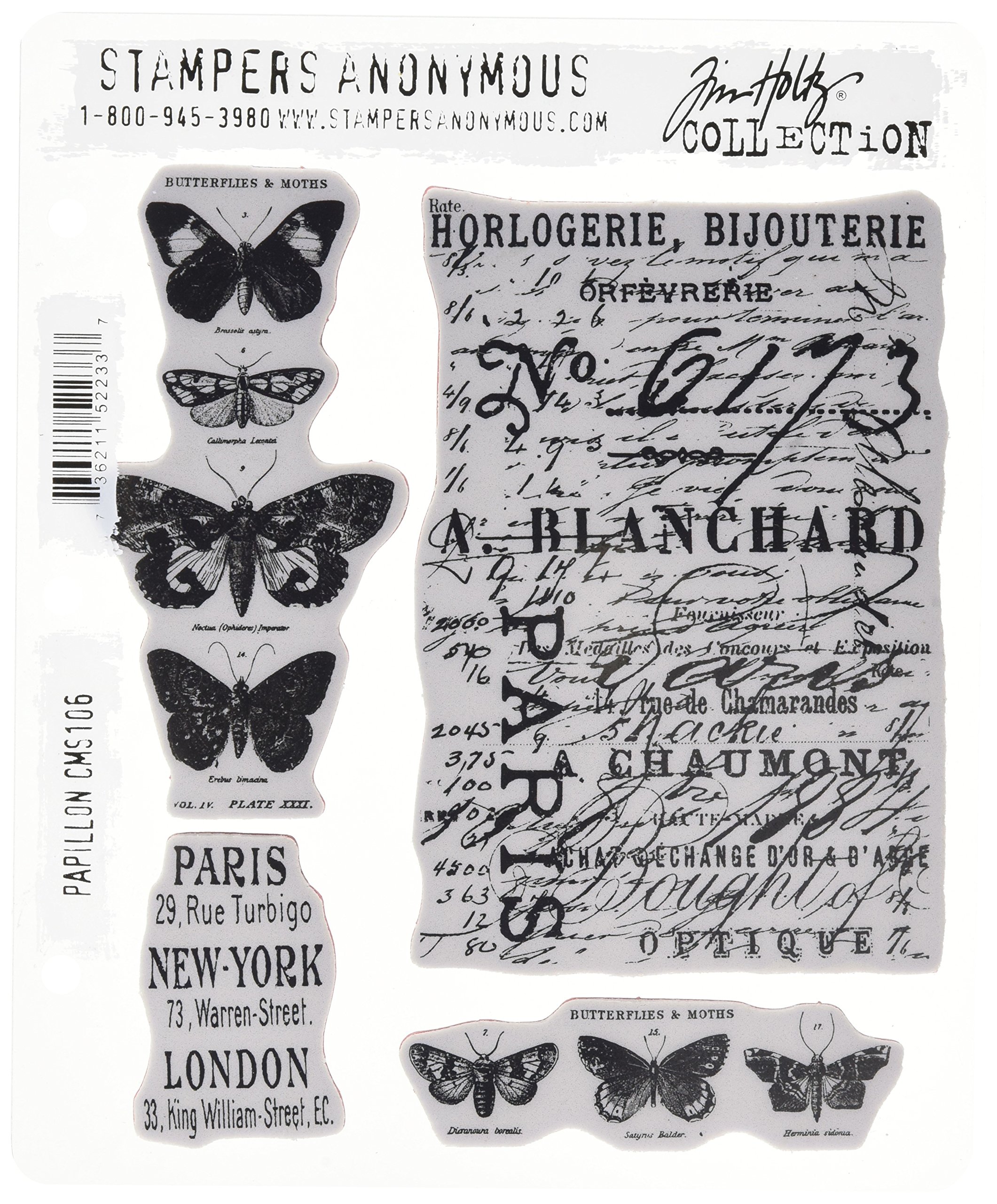 Tim Holtz Stampers Anonymous CMS106 - Colección de estampas autoadhesivas, diseño de mariposas