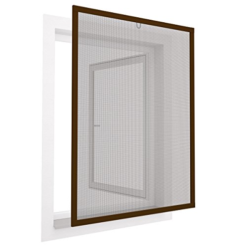 Diluma Insektenschutz Fenster Comfort 120x150 cm mit Alurahmen in Braun - Fliegengitter aus Fiberglas - kürzbarer Spannrahmen ohne Bohren und Schrauben mit Dichtungsbürste