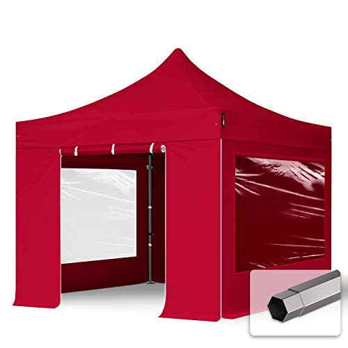 TOOLPORT Faltzelt Faltpavillon Pavillon 3x3m - mit 4 Seitenteilen (Panoramafenster) Premium Dach 100% WASSERDICHT Partyzelt rot