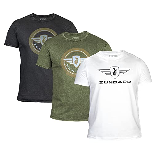 ZÜNDAPP T Shirt Herren oder Damen | Basic Tshirt 3er Set | Unisex Baumwoll T-Shirt 3er Pack (as3, Alpha, s, Regular, Regular, grau meliert + Oliv meliert + weiß Uni)