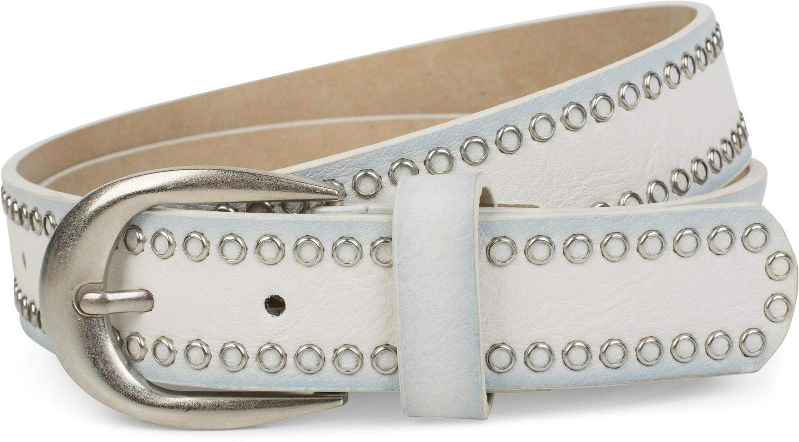 styleBREAKER Nietengürtel mit Lochnieten, Vintage Nieten Gürtel, kürzbar, Unisex 03010080, Farbe:Weiß, Größe:95cm