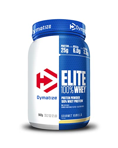 Dymatize Elite 100% Whey Gourmet Vanilla 942g - High Protein Low Sugar Powder + Whey Protein and BCAAs