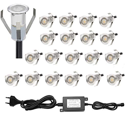 20er Set LED Lampen 0.4W Mini Treppen Einbaustrahler IP67 Wasserdicht Außen Lampe Boden Einbauleuchten (Warmes Weiß)