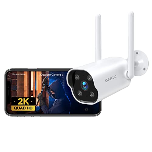 2K Überwachungskamera Aussen, GNCC T1Pro WLAN IP Kamera Überwachung mit Smart Bewegungs-/Geräuscherkennung, Zwei-Wege-Audio, IP65 Wetterfest, Work with iOS/Android, Compatible with Alexa