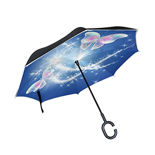 Use7 Abstrakter Schmetterling Feuerwerk umgekehrter Regenschirm, großer doppellagiger Regenschirm für den Außenbereich, Regen, Sonne, Auto, wendbarer Regenschirm, mehrfarbig, 111 x 81 x 81 cm, Stockschirm