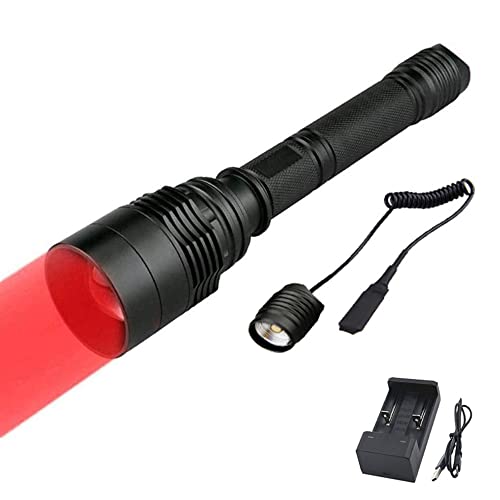 Taschenlampe Rotlicht für Jagd, WESLITE Taktische Taschenlampen Rot LED Wiederaufladbaren Jagd Taschenlampe Rote mit Druckschalter Zoomfähig für Nachtsicht Batterien Ladegerät Enthalten