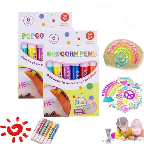 3PCS Magic Popcorn Color Paint Pen, Magic Colour Paint Pen Greeting Birthday Cards Kids, Magic Colour DIY Bubble Popcorn Drawing Pens, Magic Puffy Pens (2PCS)