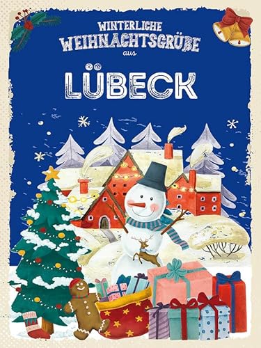 mrdeco Metall Schild 30x40cm gewölbt Weihnachtsgrüße aus LÜBECK Blechschild