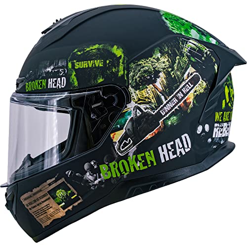 Broken Head Broken Resolution Green Motorradhelm - Integralhelm Schwarz-Grün (XL (61-62 cm))