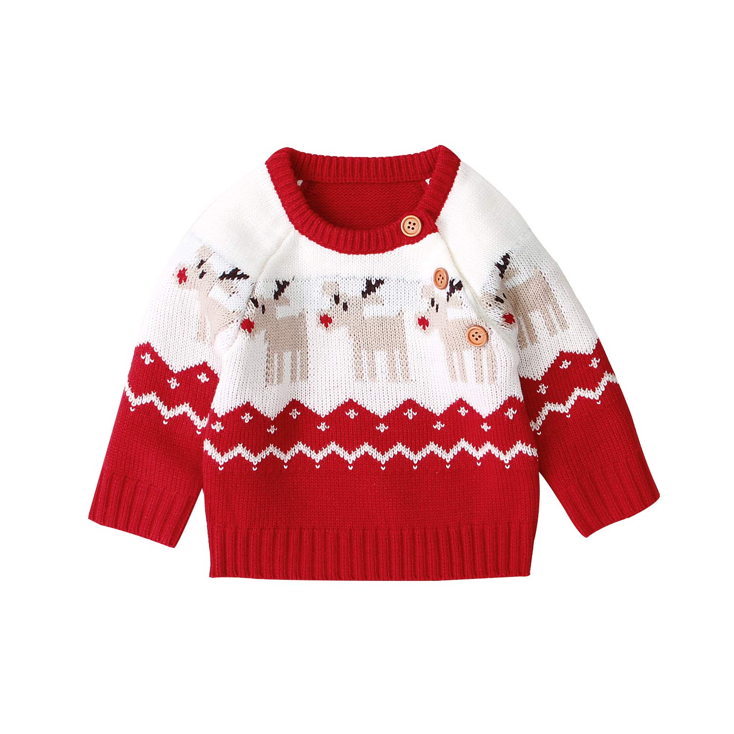 WangsCanis Neugeborene Baby Weihnachtspullover Kleinkind Baby Jungen Mädchen Langarm Warm Strickpullover Weihnachten Rentier Top Kleidung (Rot, 0-3 Monate)