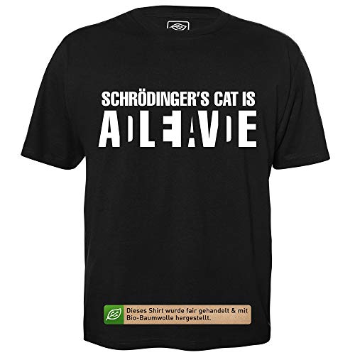 Schrödingers Cat ADLEIAVDE - Herren T-Shirt für Geeks mit Spruch Motiv aus Bio-Baumwolle Kurzarm Rundhals Ausschnitt, Größe XXXL