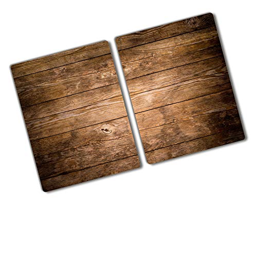 Tulup Glas Herdabdeckplatte - 2x40x52cm - Ceranfeldabdeckung Spritzschutz Glasabdeckplatte Kochplattenabdeckung und Schneidebrett - Sonstige - Holz - Braun