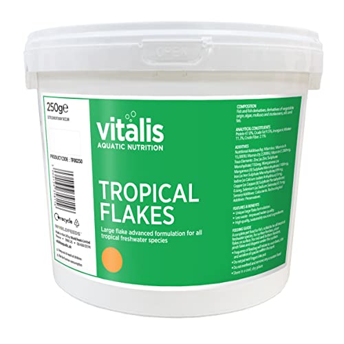 VITALIS TROPICAL FLAKES Fischfutter Flockenfutter für Süßwasser-Fische - Hauptfutter Flocken Futter - Alleinfuttermittel für tropischen Süßwasserfische - mit Vitaminen und hochwertigen Nährstoffen (250g)