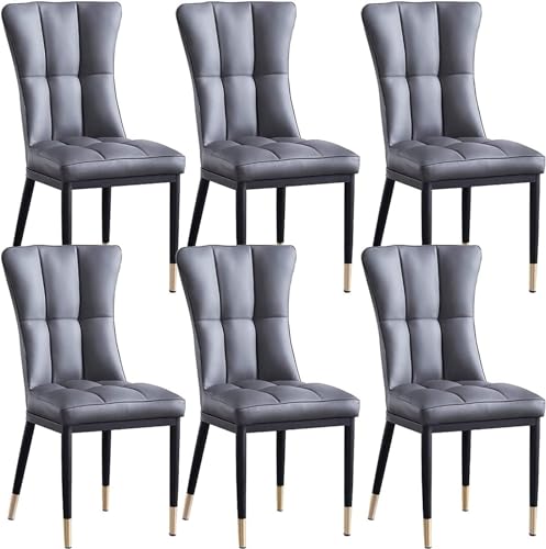 KEHTU Esszimmerstuhl-Set Eck-Küchenthekenstühle Modernes Küchen-Esszimmerstuhl-Set mit 6 Stück Beistellstühle mit Weichem PU-Leder-Kissensitz Und Metallbeinen, Lounge-Thekenstühle (Color : Gray)