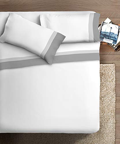 Bettwäsche-Set mit Doppel-Rüschen, aus Baumwolle, für Doppelbett, Satin, Grau SC/Grau, CH Hintergrund Weiß