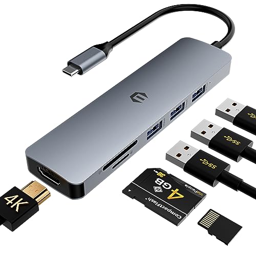 SUTOUG Dockingstation, 6-in-1 USB-C-Hub mit 4K-HDMI-Ausgang, USB 3.0 bis zu 5 Gbit/s, SD/TF-Kartenleser, kompatibel für Laptop und andere Typ-C-Geräte