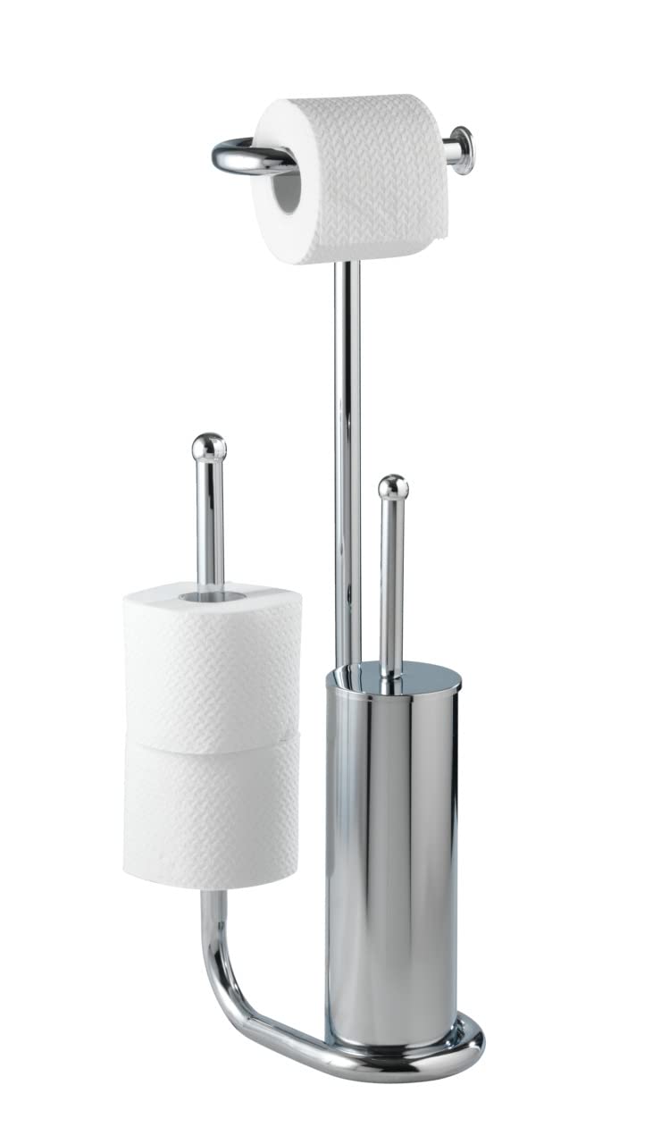 WENKO Stand WC-Garnitur Universalo Chrom, mit integriertem Toilettenpapierhalter und WC-Bürstenhalter, aus verchromtem Stahl, 20 x 62,5 x 23 cm