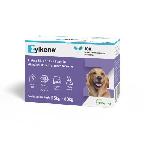 Zylkene Ergänzungsfuttermittel | Hunde über 15 kg | Entspannend für unangenehme Situationen | 100 Kapseln à 450 mg