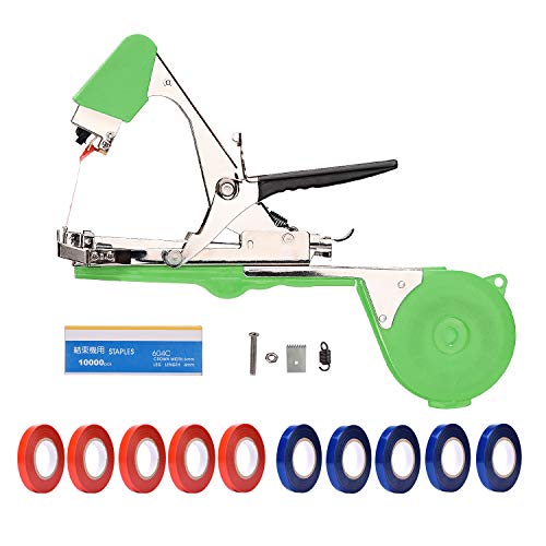 Bindezange für Pflanzen, Bandzange Tapetool Handbindemaschine für Weinbau Tomaten Gurken Obst Gemüse, Landwirtschaft Garten Bindemaschine mit 1 Schachtel Heftklammern und 10 Bandrollen