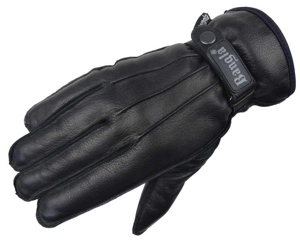 Bangla Herren Winter Leder Handschuhe Lederhandschuhe mit Schnalle Schwarz Gr. L