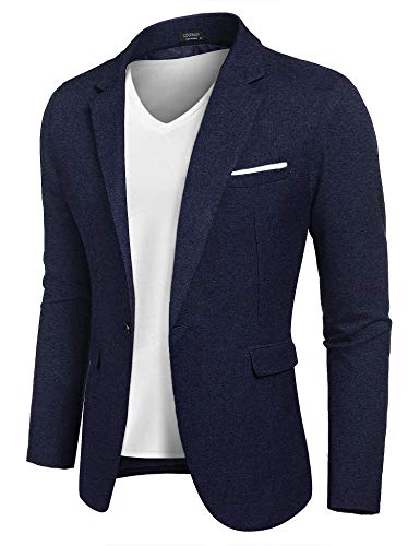 COOFANDY Herren Blazer Slim Fit Jacket with Front Pocket Sporty Jacket Leisure Suit - Navy Blau - Medium