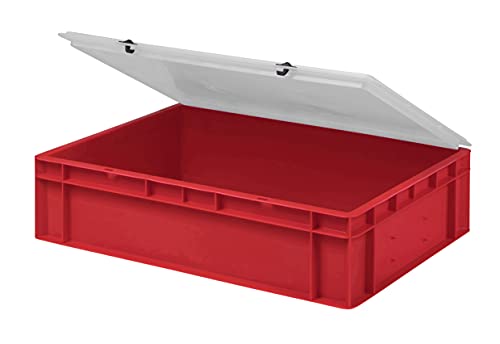 Design Eurobox Stapelbox Lagerbehälter Kunststoffbox in 5 Farben und 16 Größen mit transparentem Deckel (matt) (rot, 60x40x15 cm)