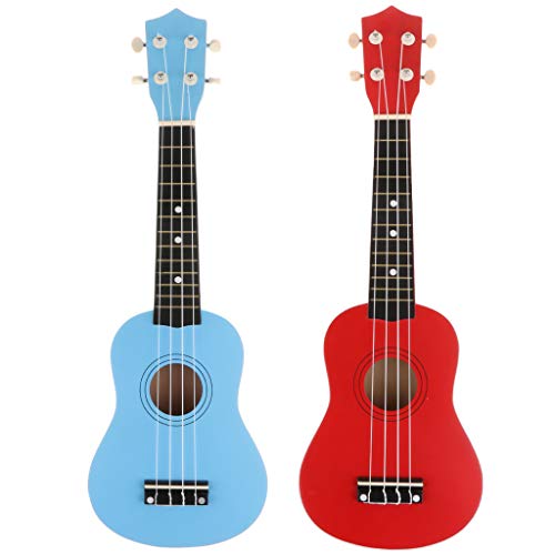 Toygogo 2pcs 21 Zoll Holz Ukulele Musikinstrumente 4 Saiten Hawaii Gitarre für Anfänger oder Einsteiger ( Rot + Blau )